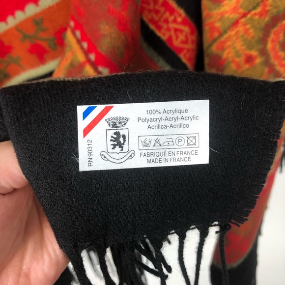 Parsley & Sage black shawl cape scarf fringe floral color block bohemian autumn - Picture 5 of 8